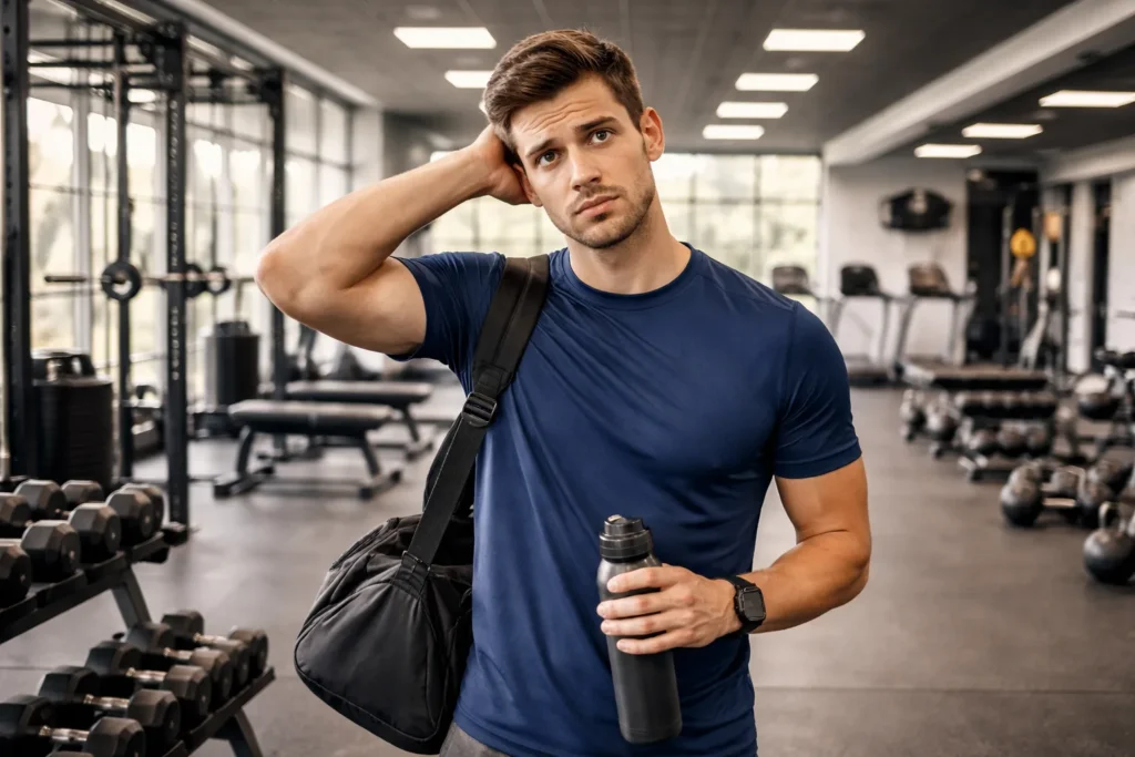 Beginner entering gym, experiencing decision fatigue